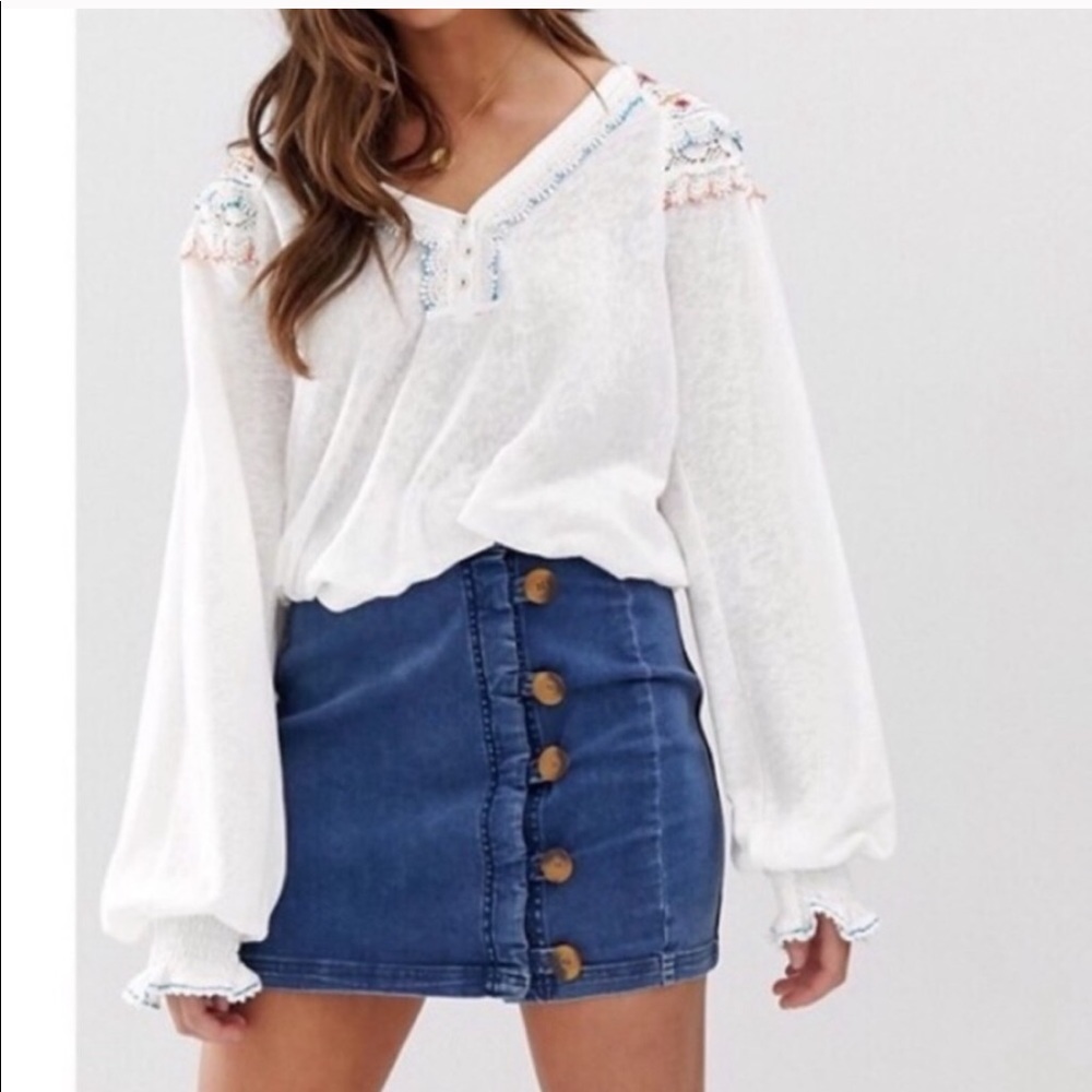 Free People Siesta Fiesta Embroidered Top